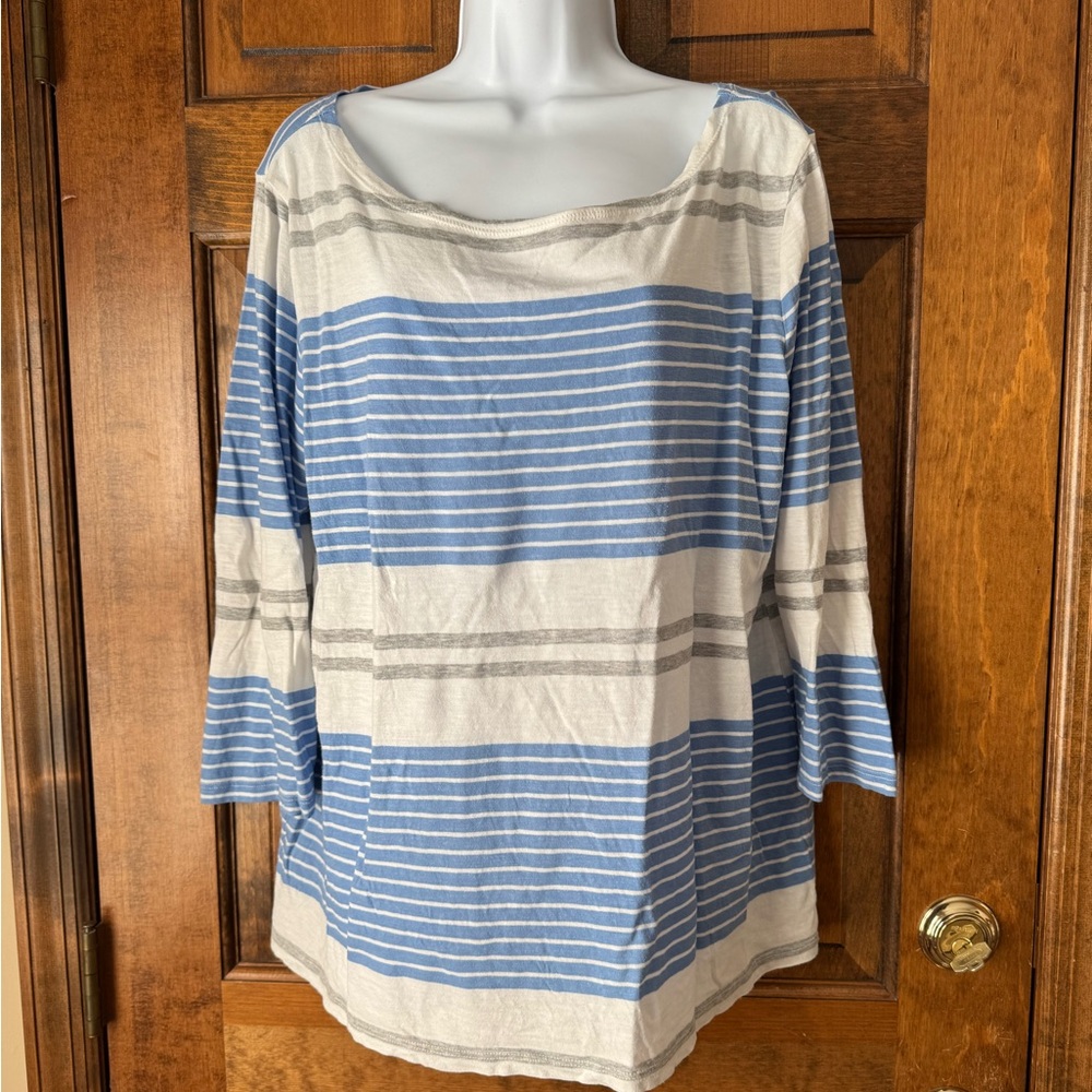 Ann Taylor Factory White w/Blue & Gray Stripes Tunic XL